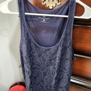 New York & Company Deep Blue Lace Sleeveless Top